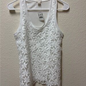 NWT, J Crew White Floral Embroidered Tank Top